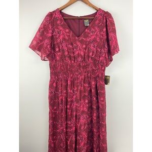 Taylor size 8 Women’s Red Pink Floral Paisley Short Sleeve Wide Leg Jumpsuit